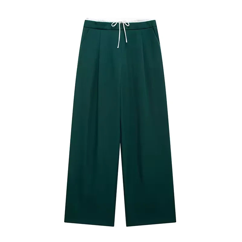 Women's High-Waisted Lace-Up Straight Pants
