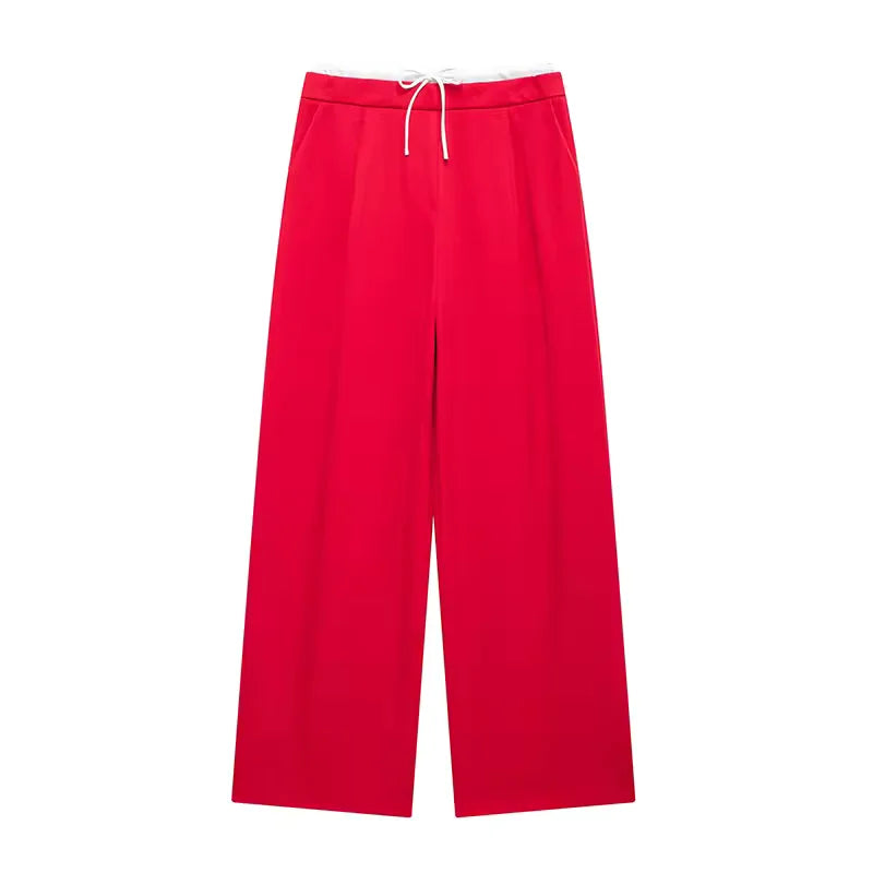 Women's High-Waisted Lace-Up Straight Pants
